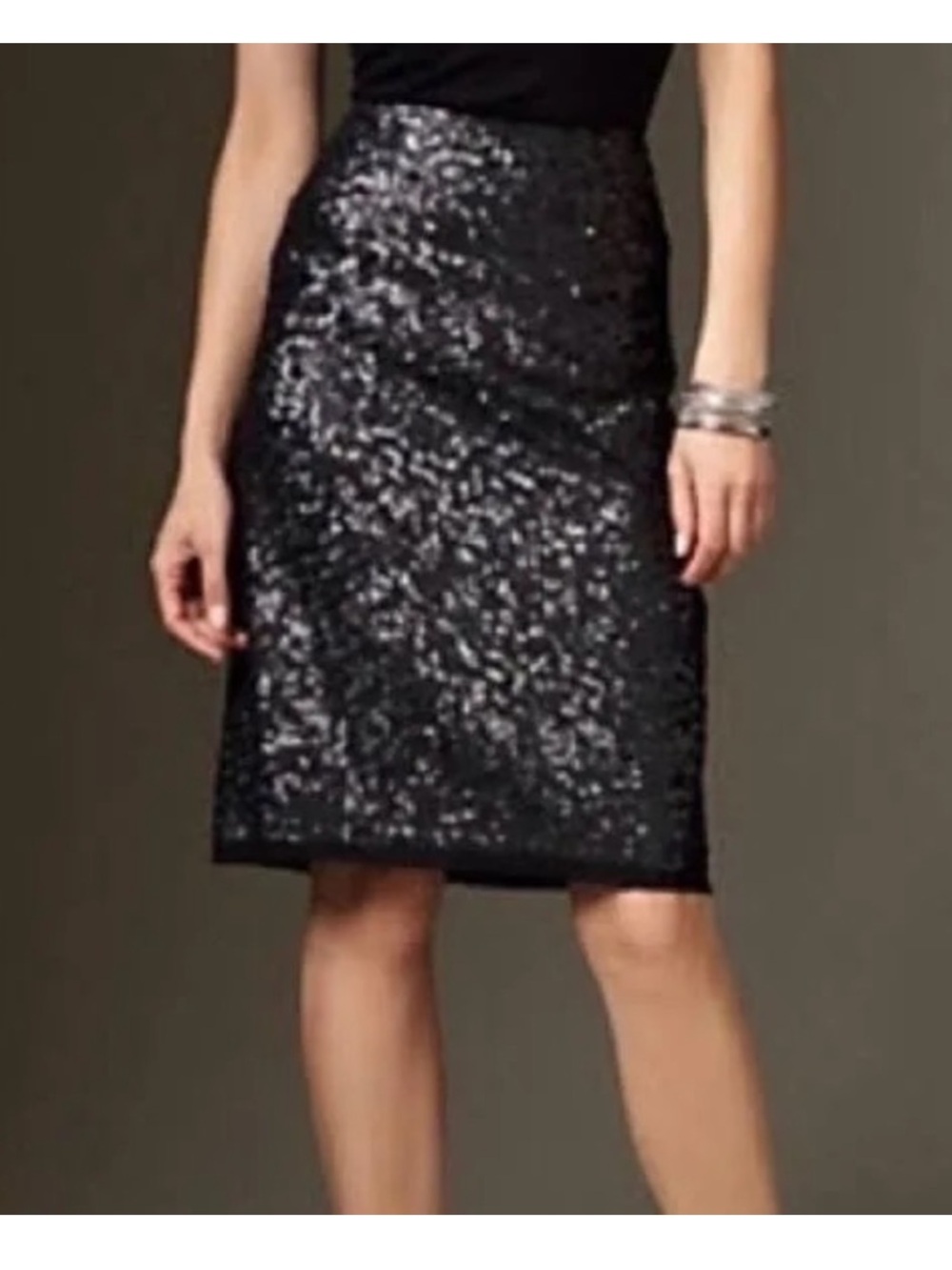 Talbots NWT Black Sequin 100% Silk Midi Pencil Party Event Night Out Skirt
